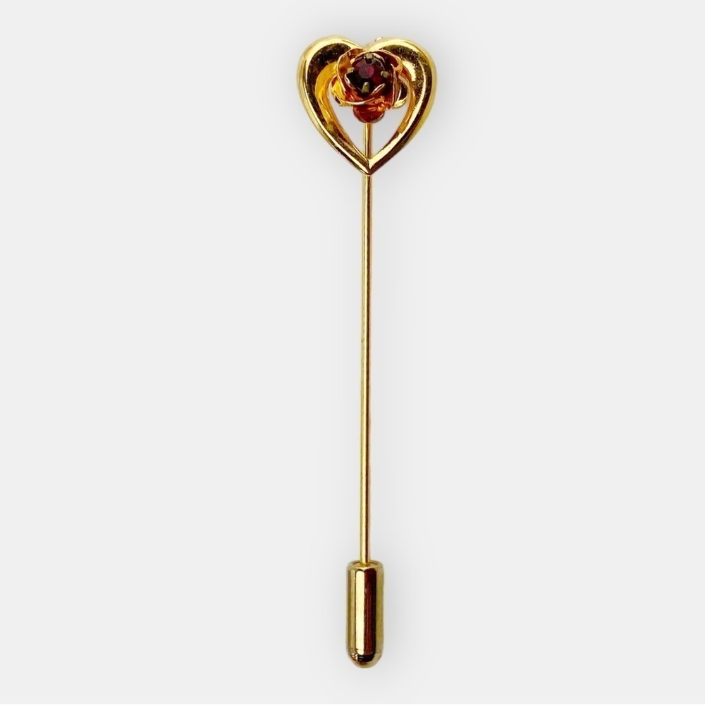 Heart Hat Pin with Red Stone​ - Picture 3 of 7